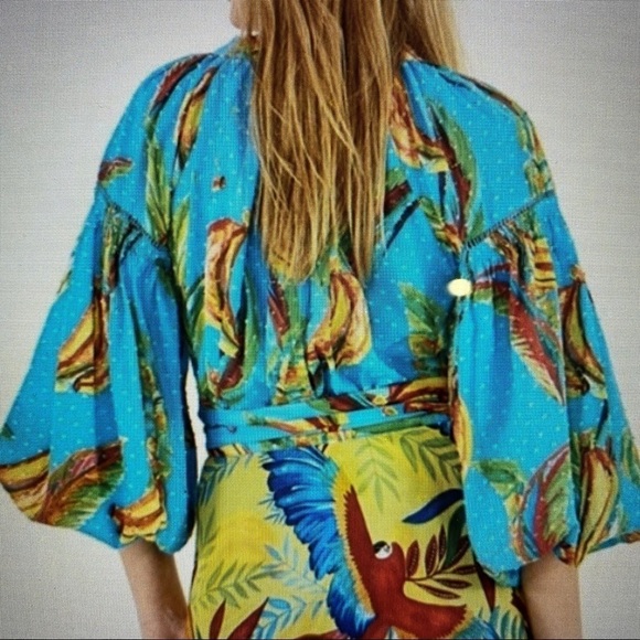FARMRIO Banana Sky Blouse Blue Multi XS NWT - Picture 2 of 13